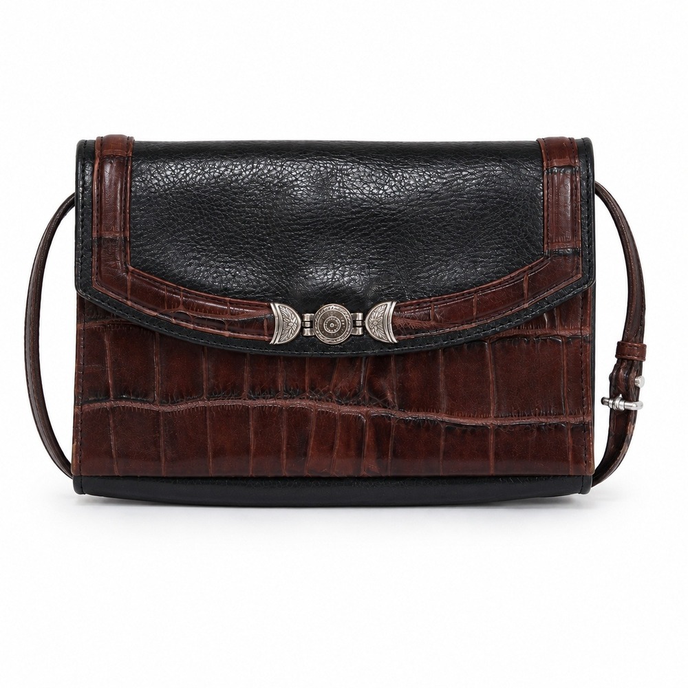 Vintage Brighton Leather Croc Embossed Convertible Crossbody Clutch Organizer